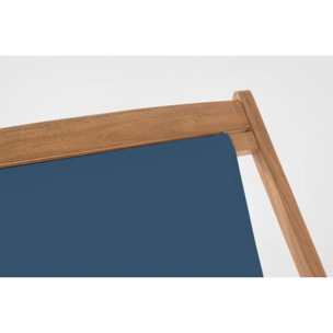 Set di 4 sdraio NOEMI in legno di acacia e tessuto blu, reclinabili