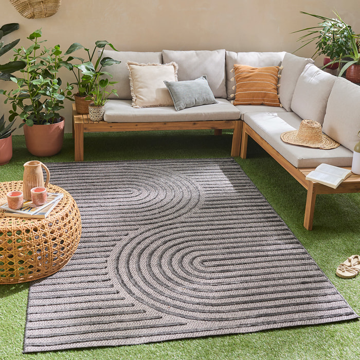 SANTORINI - Tapis d'intérieur/extérieur à motifs en relief géométrique - Noir