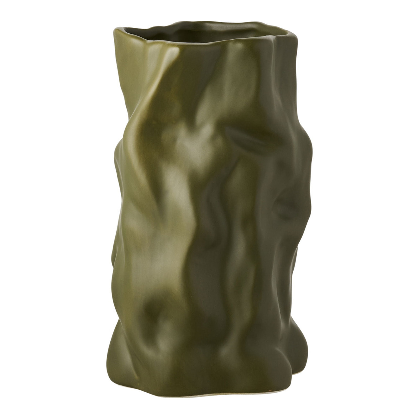 Vaso in ceramica verde oliva con forma organica scultorea ø15x25,5 cm