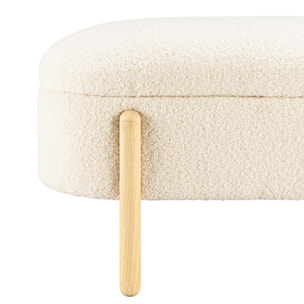 LEOPOLD - Banquette tissu bouclette écru avec rangement et pieds bois