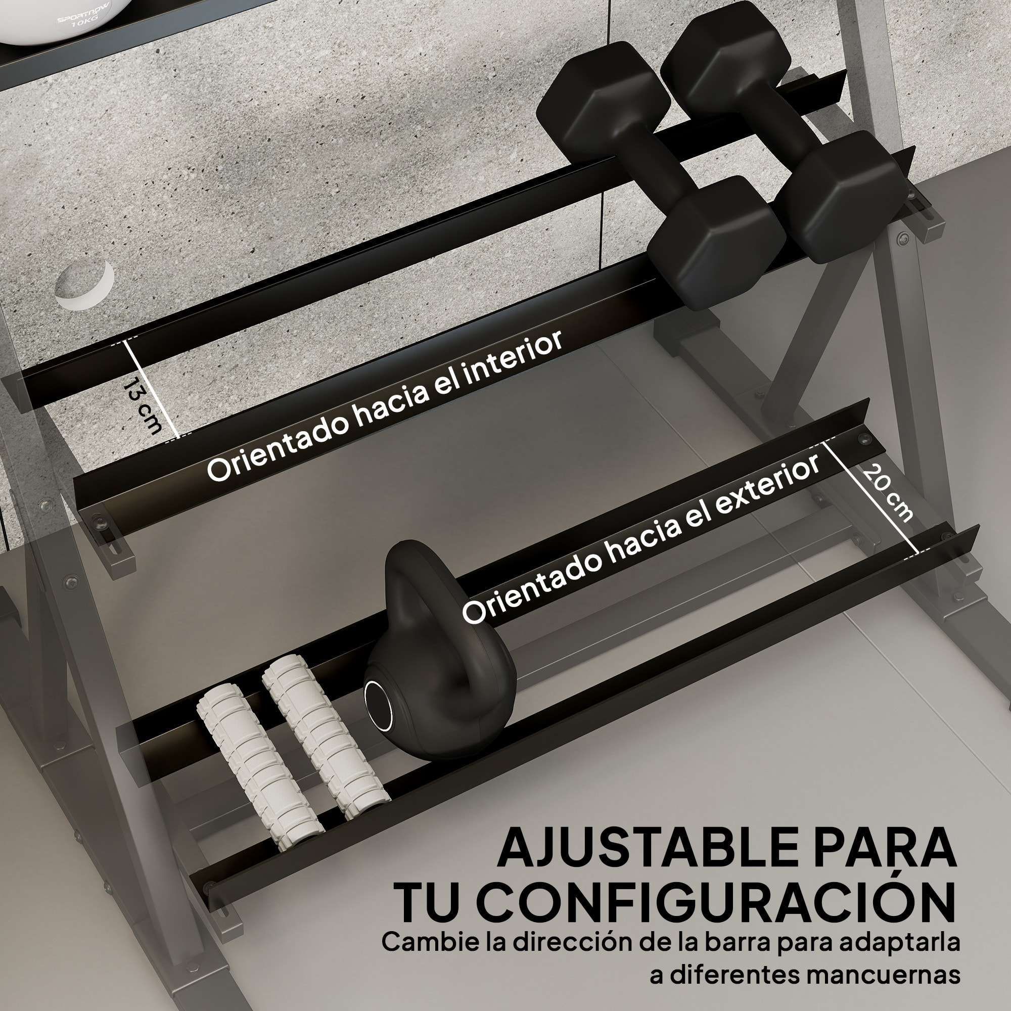 Soporte Mancuernas de 3 Niveles, Estante de Almacenamiento de Pesas de Acero con Barras Ajustables, para Entrenamiento en Gimnasio Casa, Carga 200 kg, 88x66x88 cm