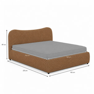 Lit coffre 140x190cm design arrondi velours côtelé marron MILANO
