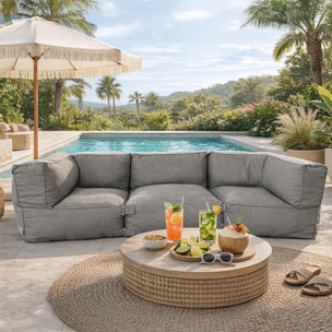 VERONE Salon de jardin modulable 3 places gris en tissu déperlant