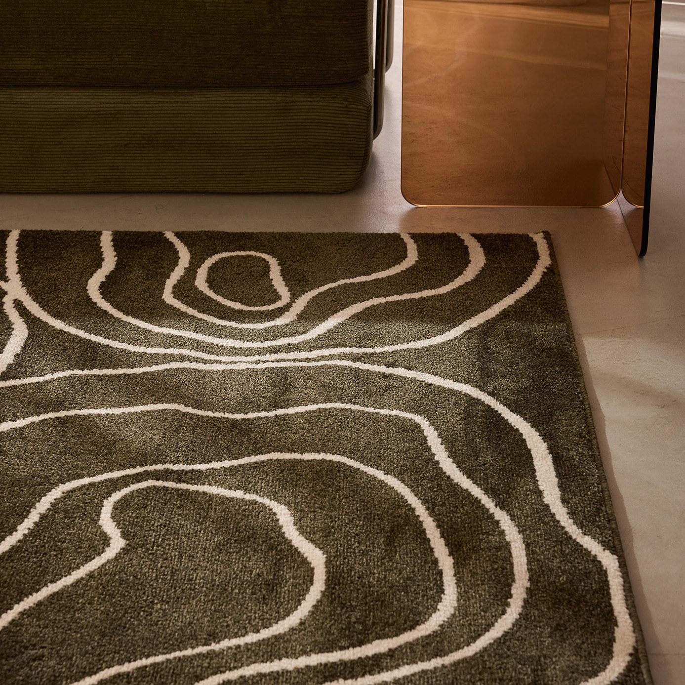 SANTAL - Tapis de salon vert à motif floral