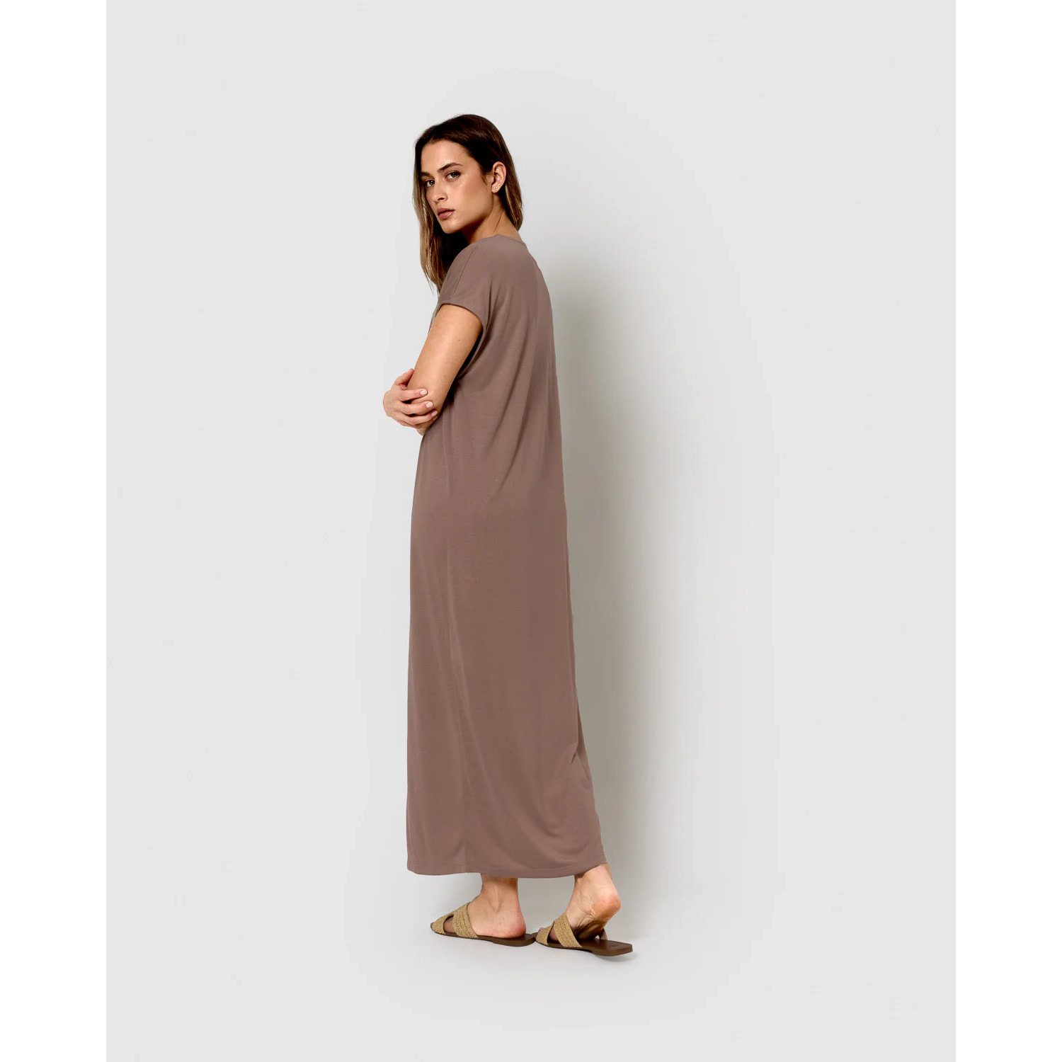 Vestido largo viscosa beige