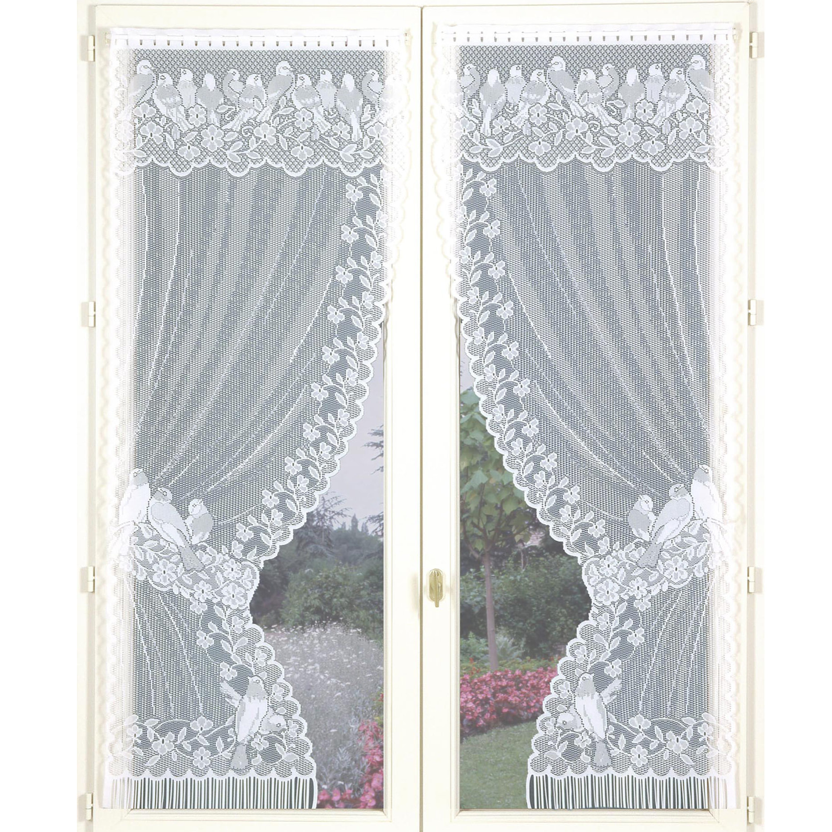 Paire de rideaux 'Bonne-Femme' dentelle et franges - Blanc