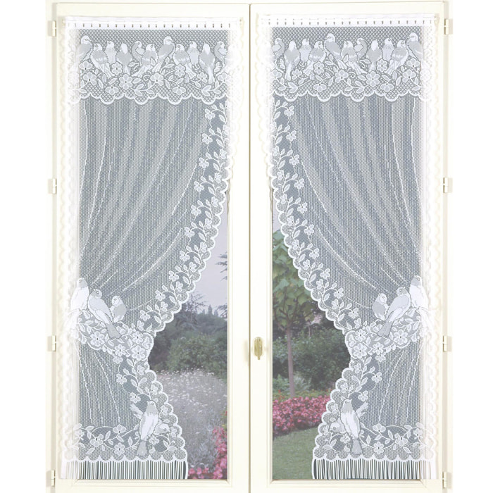 Paire de rideaux 'Bonne-Femme' dentelle et franges - Blanc
