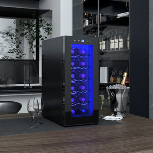 Vinoteca 12 Botellas, Nevera para Vinos con Doble Refrigeración Termoeléctrica, Temperatura Ajustable 8-18℃, Puerta de Vidrio, Anti-UV, Pantalla LED, Luz Interior, Negro