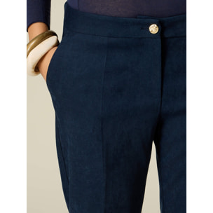 Oltre - Pantaloni a sigaretta effetto fustagno - Blu