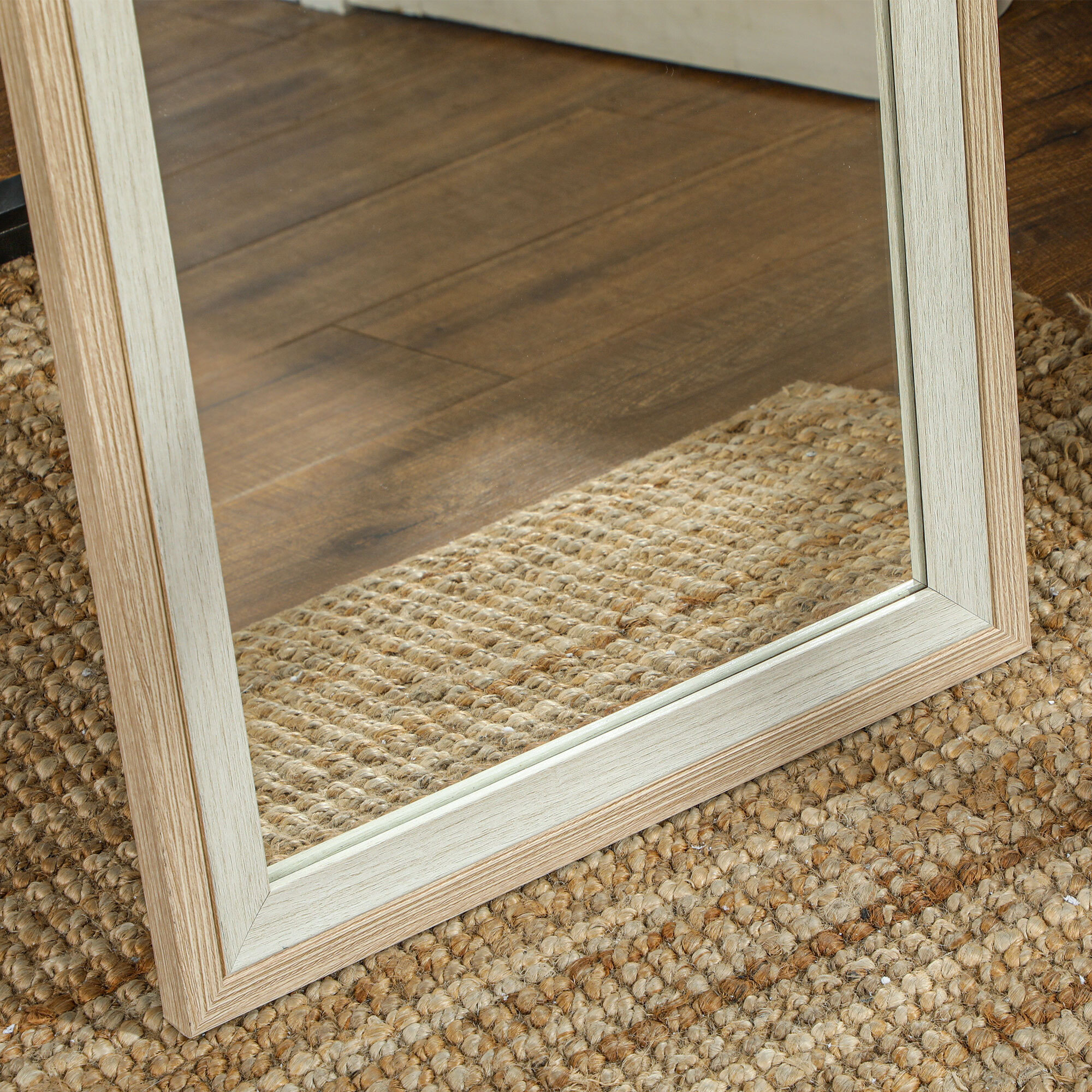 Espejo de Cuerpo Entero 157x37 cm Espejo de Pie o de Pared con Marco de MDF y Soporte para Salón Dormitorio Blanco y Natural