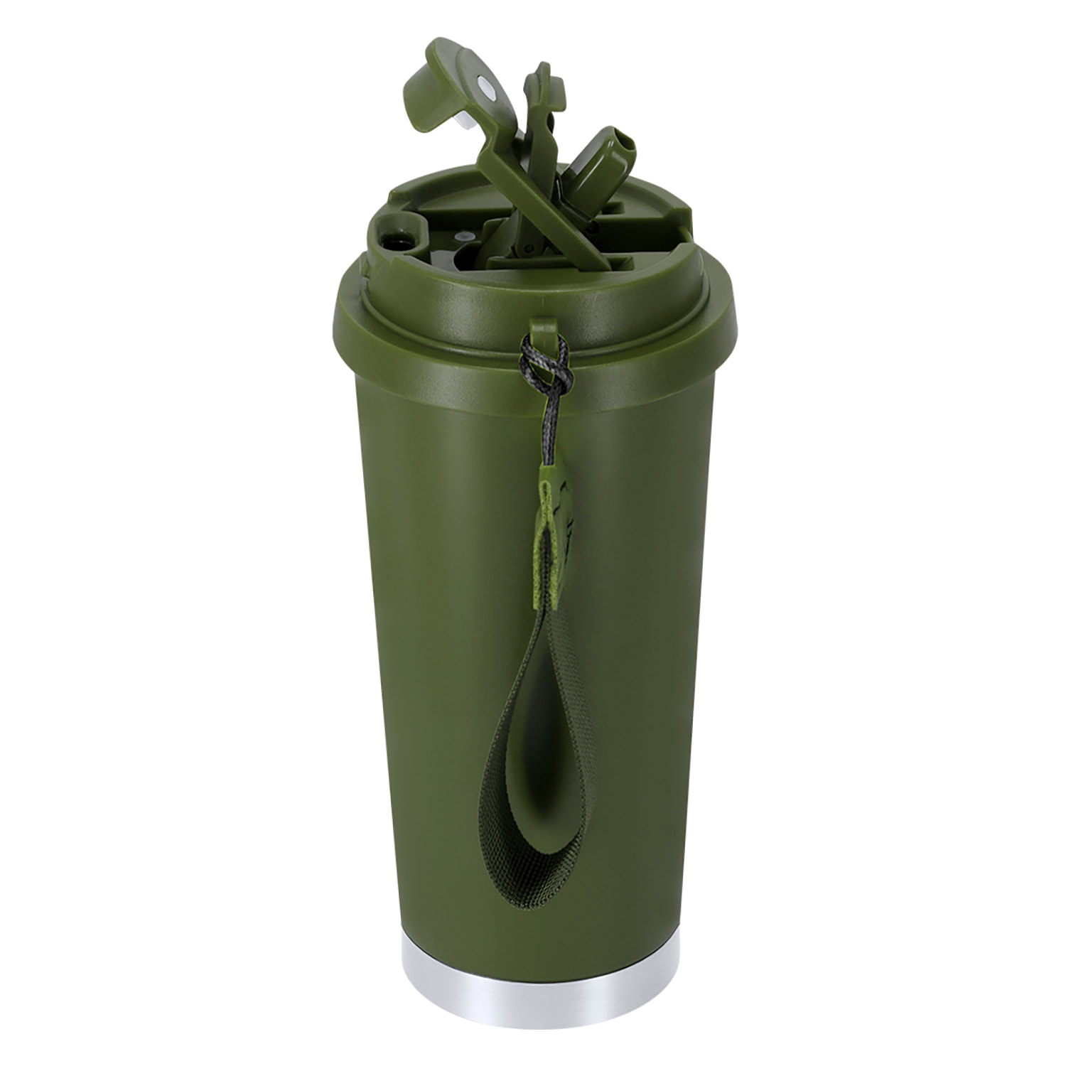 Vaso térmico con 500 ml de capacidad en Acero Inoxidable Reciclado. Cuenta con doble sistema de bebida, orificio con cierre hermético y pajita integrada. Libre de BPA.