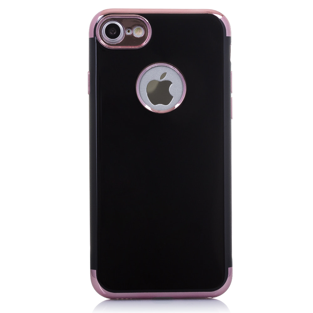 COPERTURA NERA LUCIDA CON BORDI METALLICI PER IPHONE 7