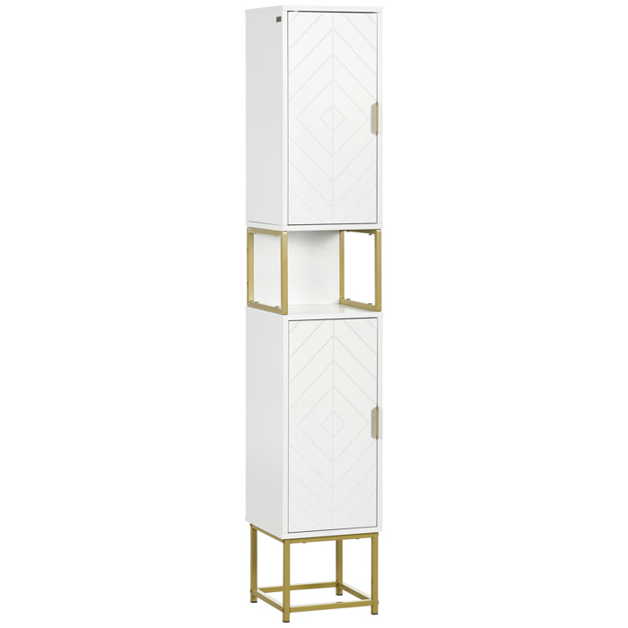 Columna de Baño Mueble Auxiliar de Baño Armario de Baño con 2 Puertas Compartimiento y Estantes Ajustables Antivuelco Estilo Moderno 30x30x170,7 cm Blanco