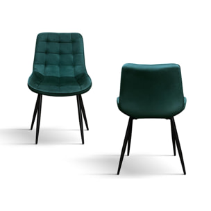Set di 4 sedie BARCELLONA in tessuto effetto velluto verde scuro e gambe in metallo nero