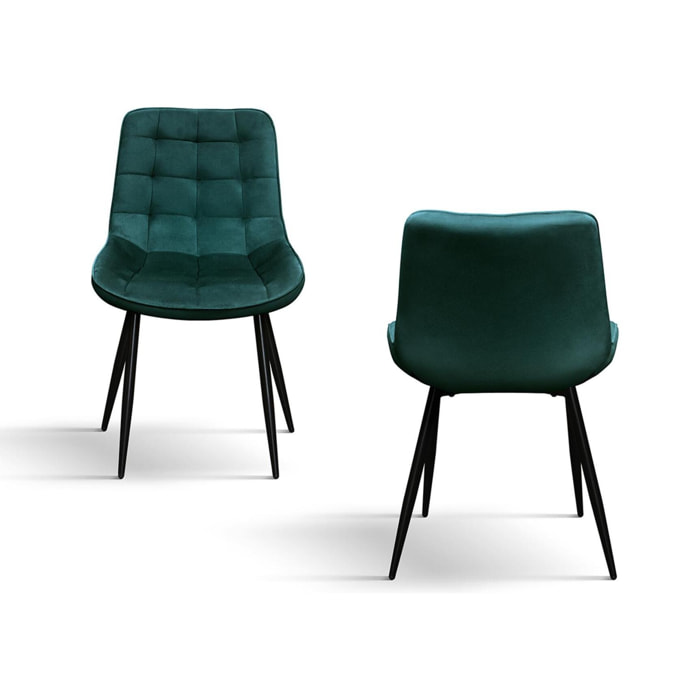 Set di 4 sedie BARCELLONA in tessuto effetto velluto verde scuro e gambe in metallo nero