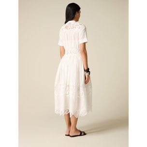Oltre - Vestito chemisier in cotone con pizzo - Bianco
