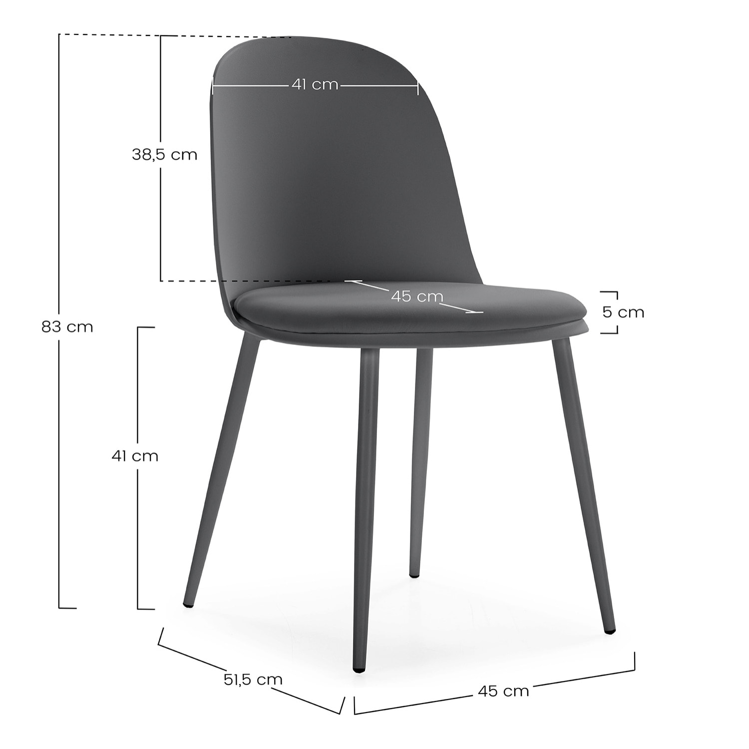 Juego de mesa 80x80 cm y 4 sillas de comedor Kana