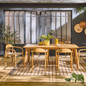 Table de jardin extensible bois d'acacia + 6 assises en résine couleur naturel Palena + Cerina