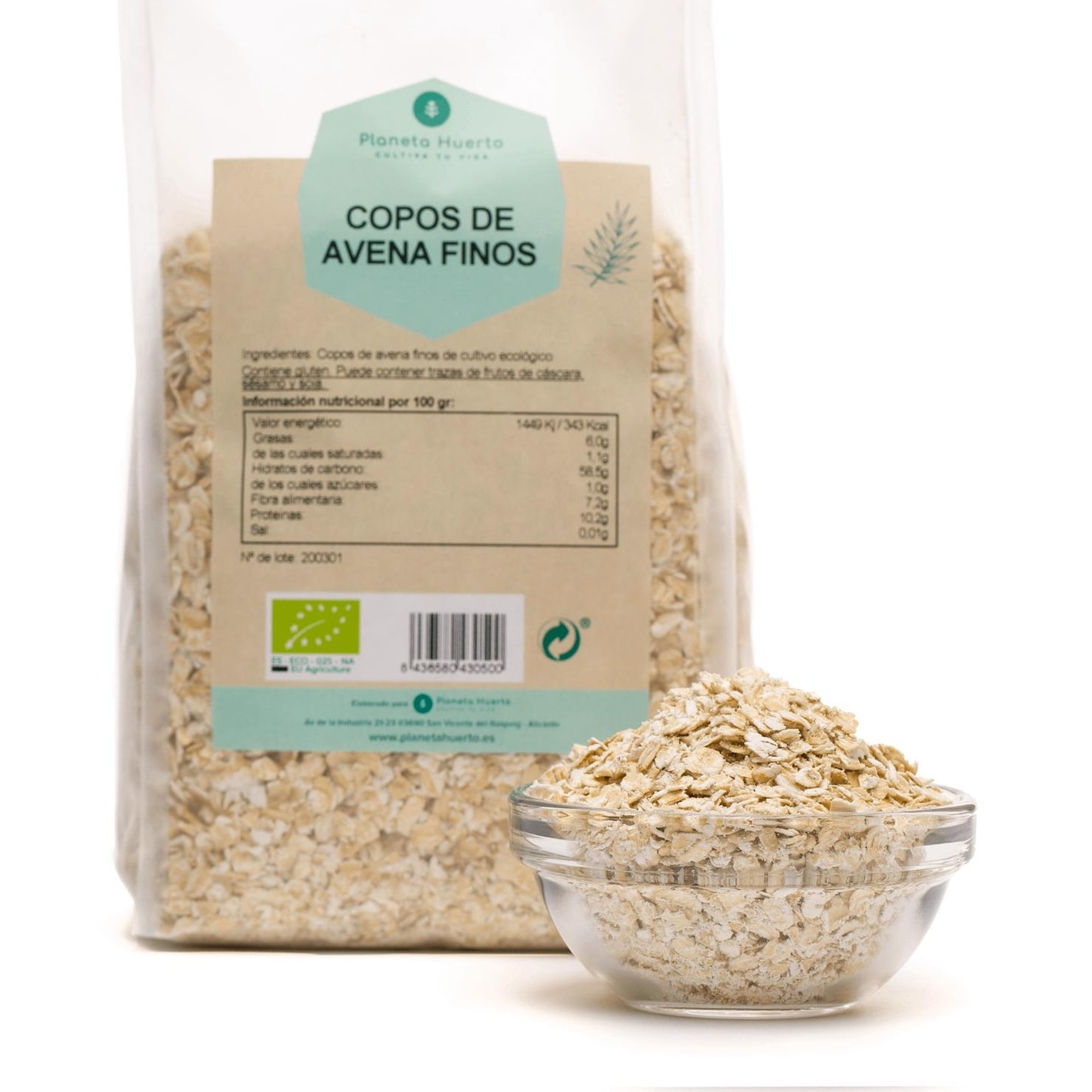 PLANETA HUERTO | Copos de Avena 500g Finos ECO Cereal Ecológico y Fuente de Fibra - Copos de Avena Vitaminas y Minerales, Origen España