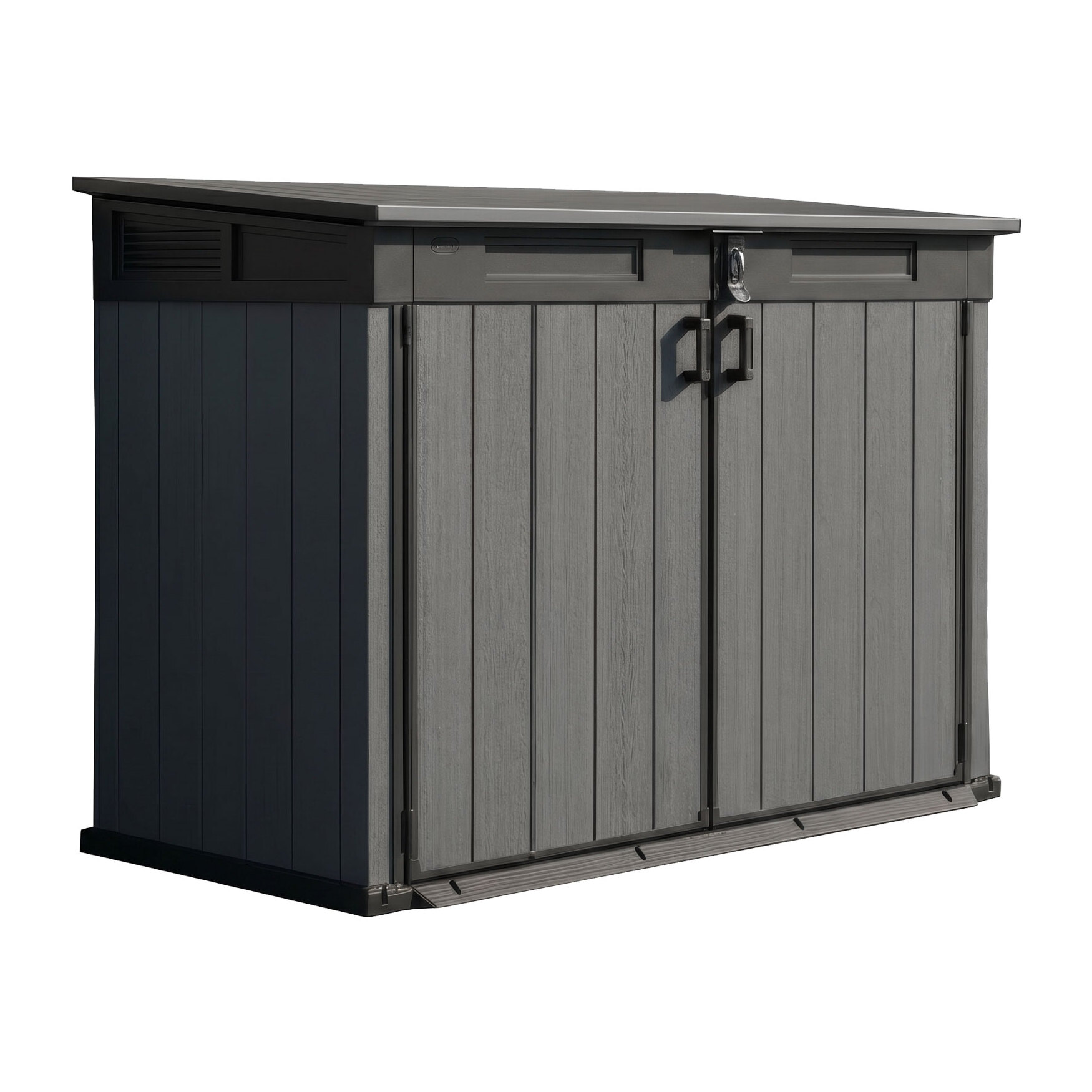Cortina Mega - Mobili Da Giardino 190,5x132,5x109,3 cm 2 Ante Per Deposito Attrezzi Finitura Effetto Legno Evotech+ In Resina Grigio