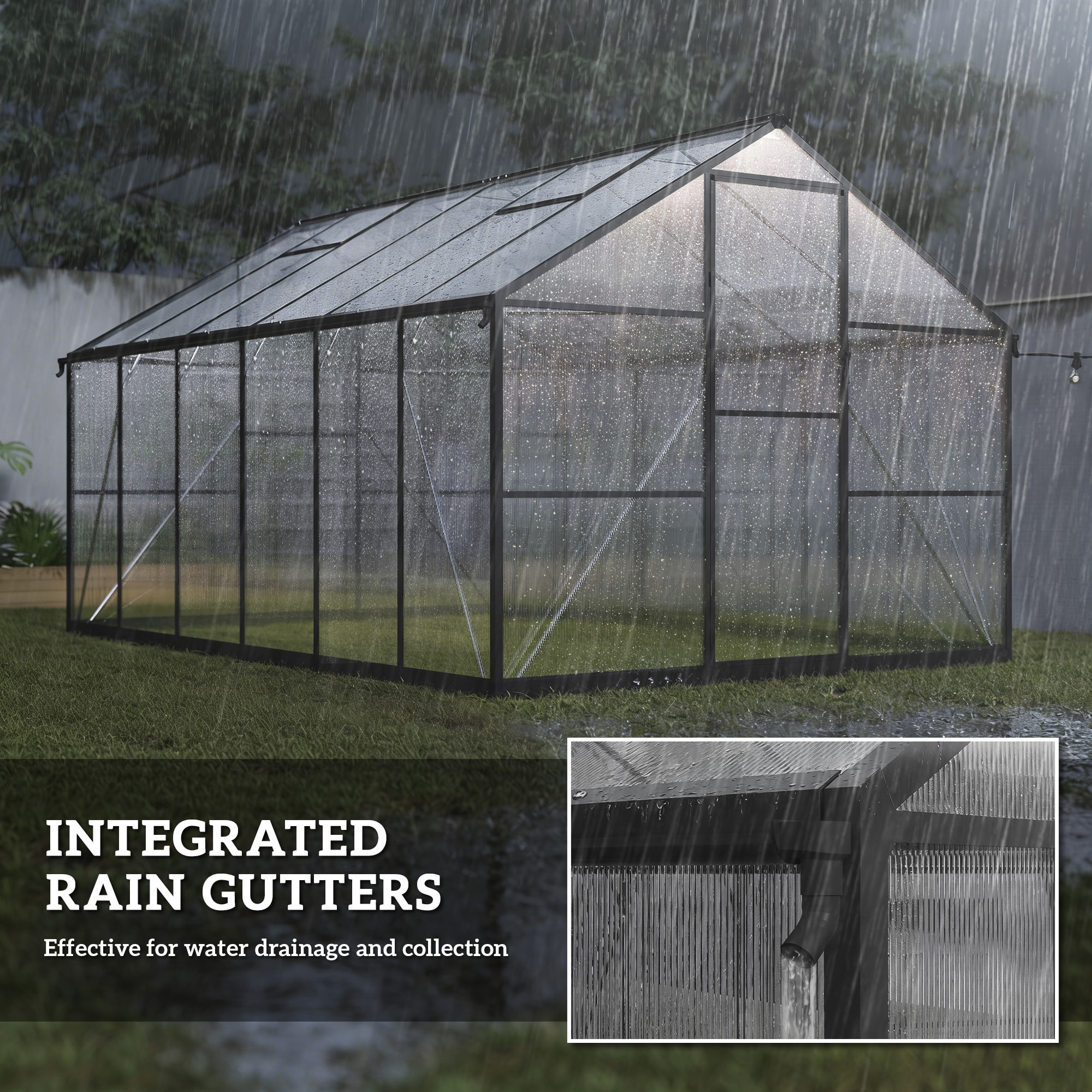 Serre de jardin 8,45 m² aluminium avec parois polycarbonate porte 2 lucarnes