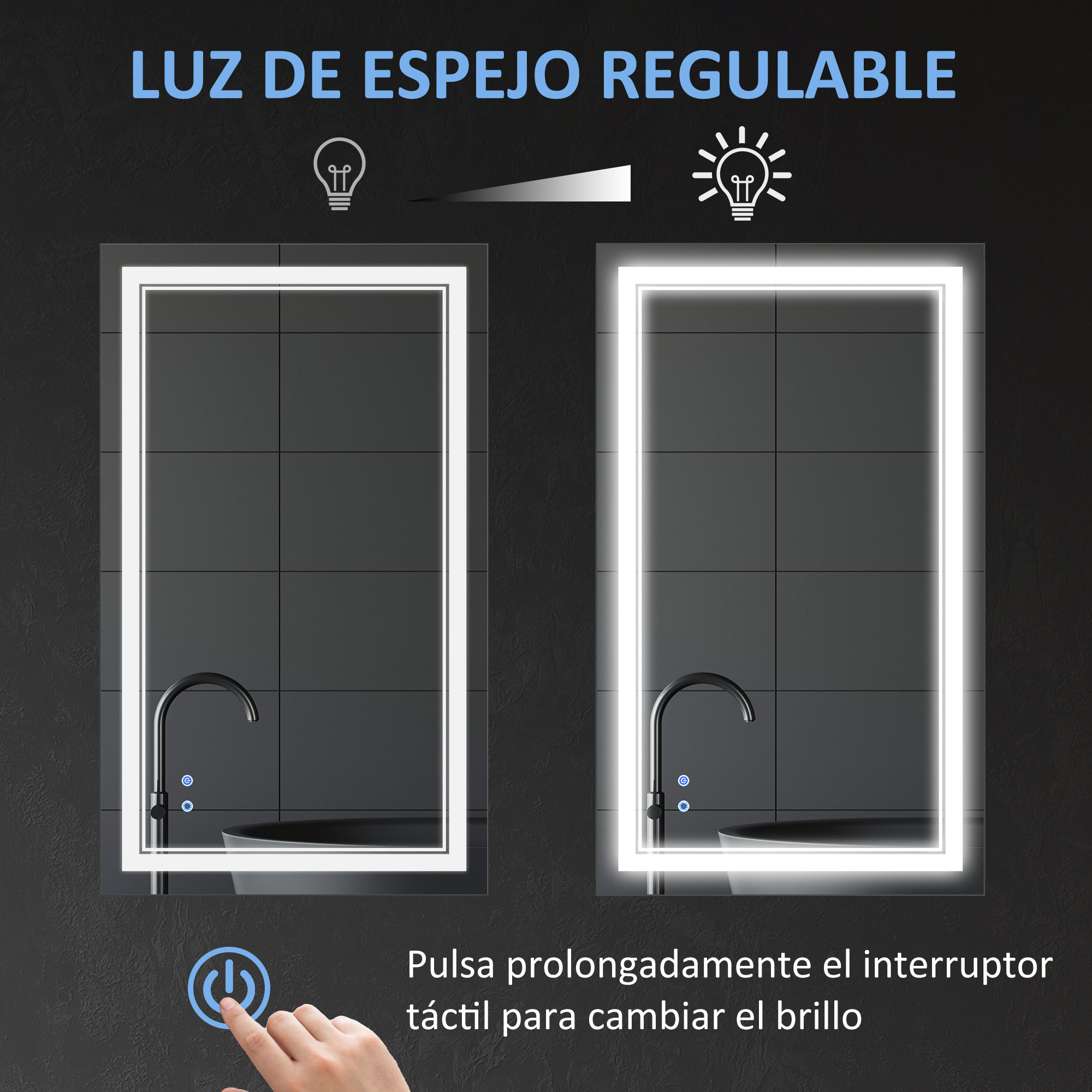 Espejo de Baño con Luz LED 100x60 cm Espejo de Pared con Interruptor Táctil 3 Luces Ajustable Función de Memoria y Marco de Aluminio Espejo Colgante en 2 Formas Plata
