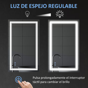 Espejo de Baño con Luz LED 100x60 cm Espejo de Pared con Interruptor Táctil 3 Luces Ajustable Función de Memoria y Marco de Aluminio Espejo Colgante en 2 Formas Plata