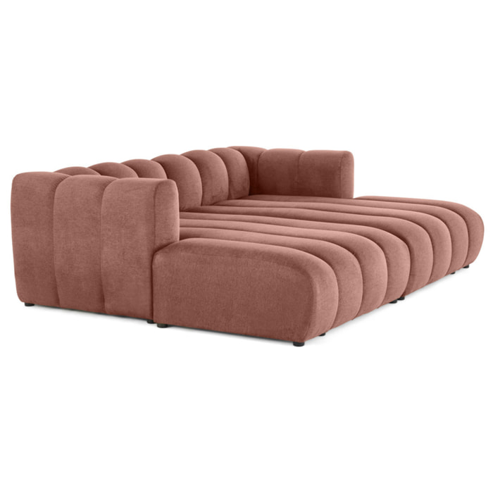 Debbie - canapé modulable droit 3 places avec double méridienne - assise profonde - en tissu texturé - Rose