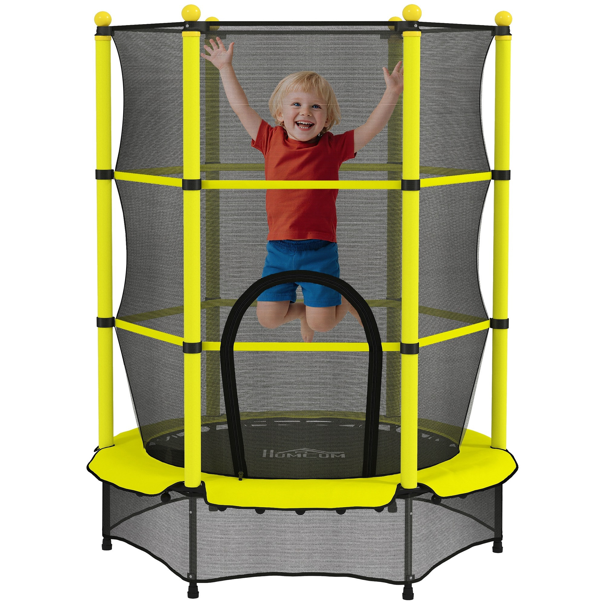 Cama Elástica Infantil Ø140 cm, Trampolín para Niños de 3-10 Años con Red de Seguridad y Marco de Acero, Carga 50 kg, para Interior y Exterior, Amarillo