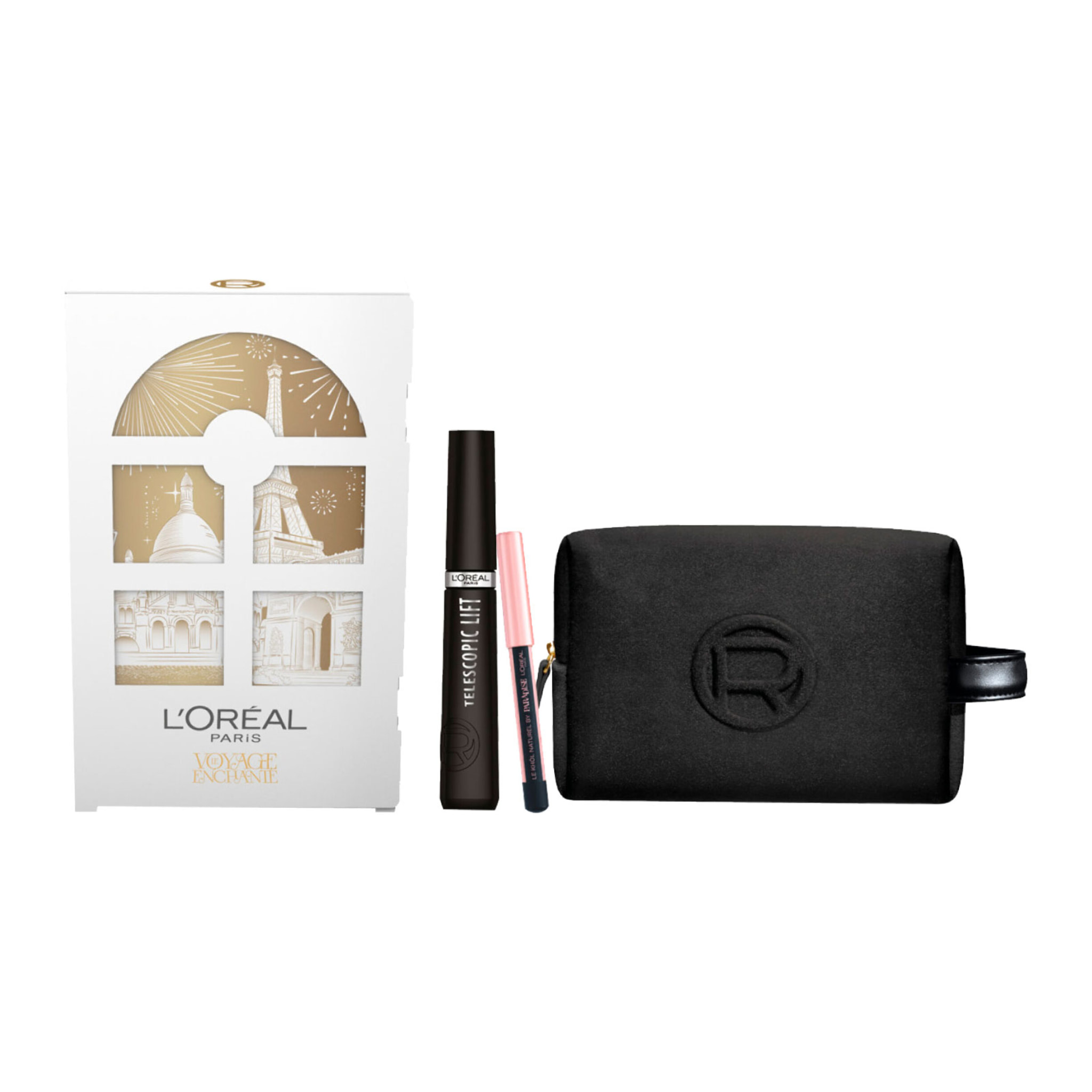 Confezione Regalo Natale Voyage Enchanté con Mascara Nero Telescopic Lift + Matita Nera Le Khol + Pochette in Velluto
