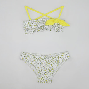 BIKINI FLORECITAS AMARILLAS CON TIRANTES Y LAZO AMARILLO