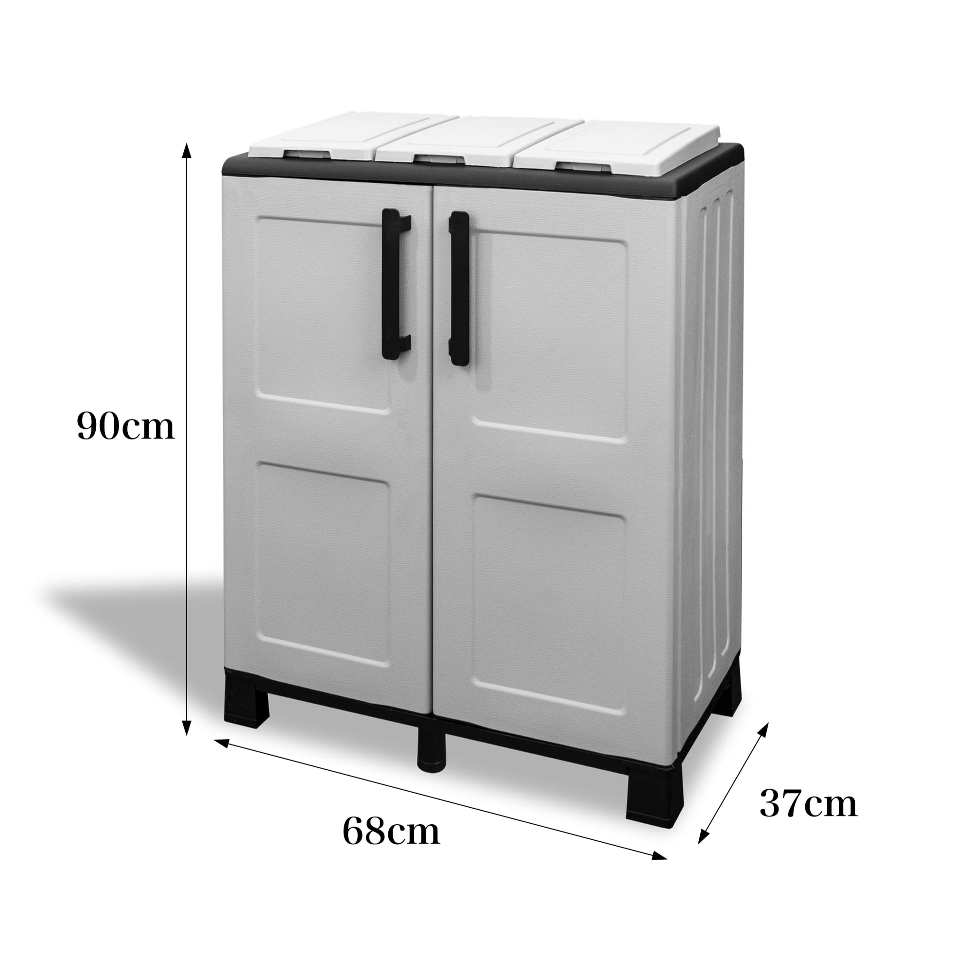 Pattumiera Anthea, Cestino portarifiuti, Bidone per raccolta differenziata, 100% Made in Italy, 2 ante, 68x37h90 cm, Grigio chiaro e Nero