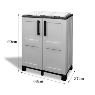 Pattumiera Anthea, Cestino portarifiuti, Bidone per raccolta differenziata, 100% Made in Italy, 2 ante, 68x37h90 cm, Grigio chiaro e Nero