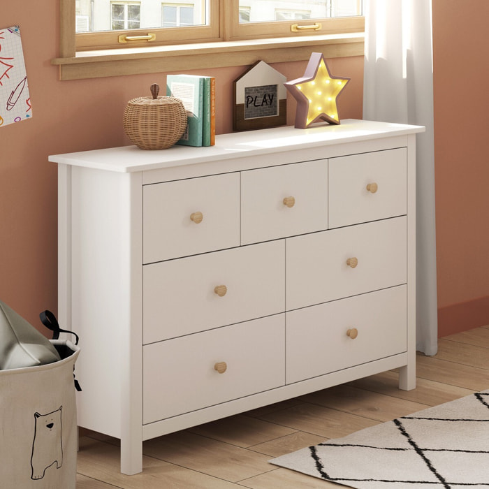 Commode enfant 7 tiroirs en bois massif - MELVIN