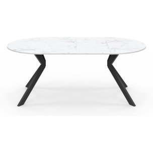 Table repas Spider plateau extensible 110-200cm rond effet marbre et pieds noirs