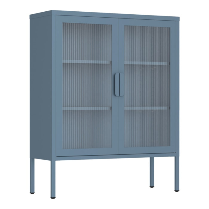 Vetrina in metallo 2 ante con ripiani 80x38x100h cm blu - Pop