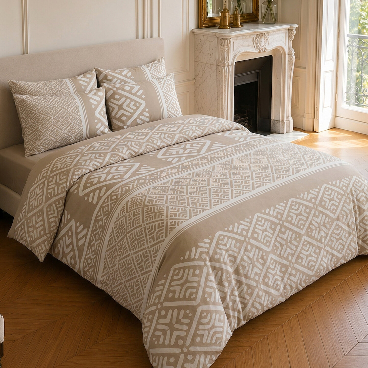 Parure housse de couette 100% coton motif géométrique - BOHO