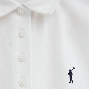 Vestito corto bianco smanicato con colletto a polo e logo Rigby Go