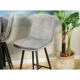 Chaise de bar en velours gris à double coussinage (lot de 2) OKA