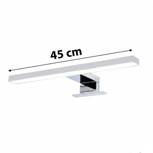 Applique LED 45 cm Da 7 Watt in ABS Cromato Luce Fredda 6000K IP44 Installazione su Bordo Specchio Illuminazione Uniforme Anti Riflesso Per Bagno Moderno e Zona Lavabo Design Elegante Argento