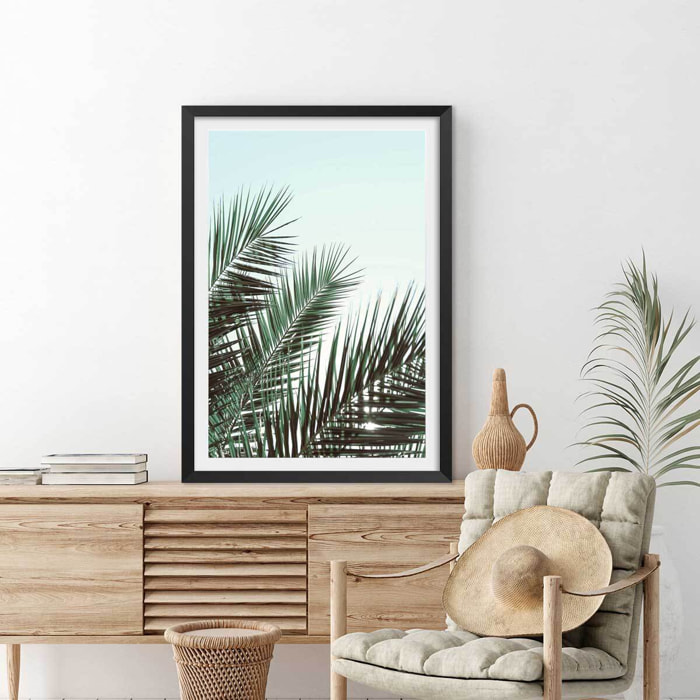 Poster palme verte Affiche sous cadre noir