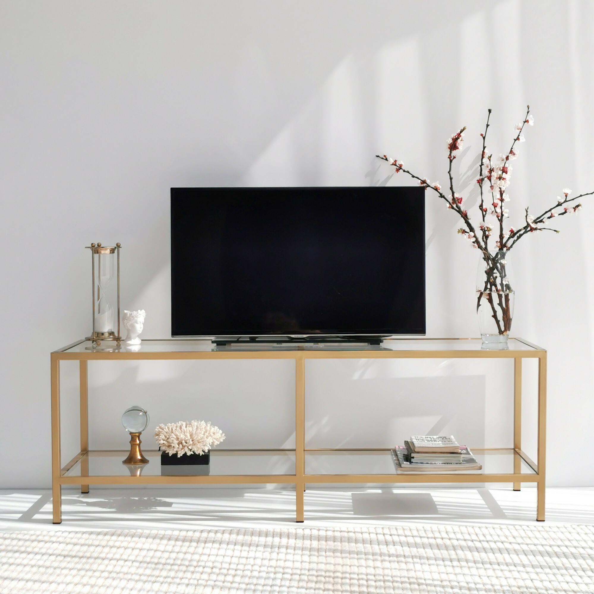 Mobile porta TV Dklaasse, Credenza da soggiorno, Armadio basso per TV, Base parete attrezzata, 130x40h45 cm, Oro