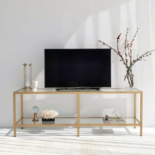 Mobile porta TV Dklaasse, Credenza da soggiorno, Armadio basso per TV, Base parete attrezzata, 130x40h45 cm, Oro