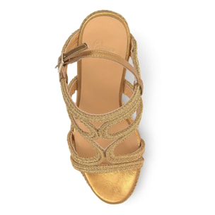 Sandalia de cuña Jera trenzada en acabado metalizado