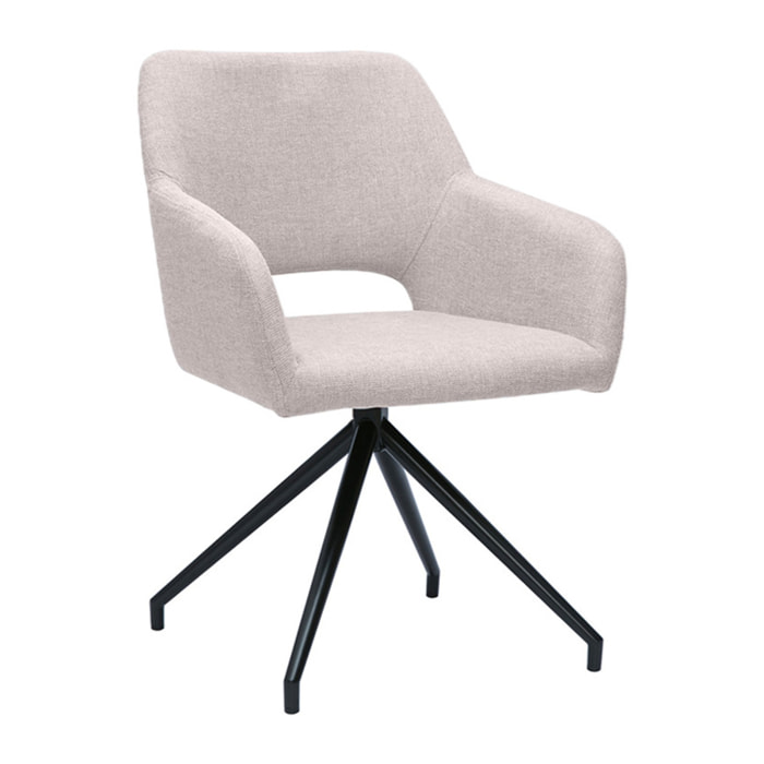 Chaise pivotante 360° en tissu effet velours texturé beige et métal noir LAURETTE