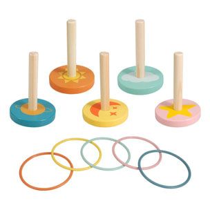 Well Home Juego de Lanzamiento del Anillo en madera con 5 soportes y 5 Anillos de plástico