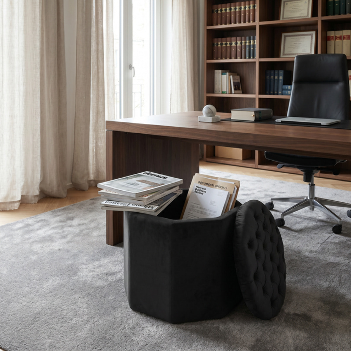 Pouf contenitore ottagonale in velluto - NERO