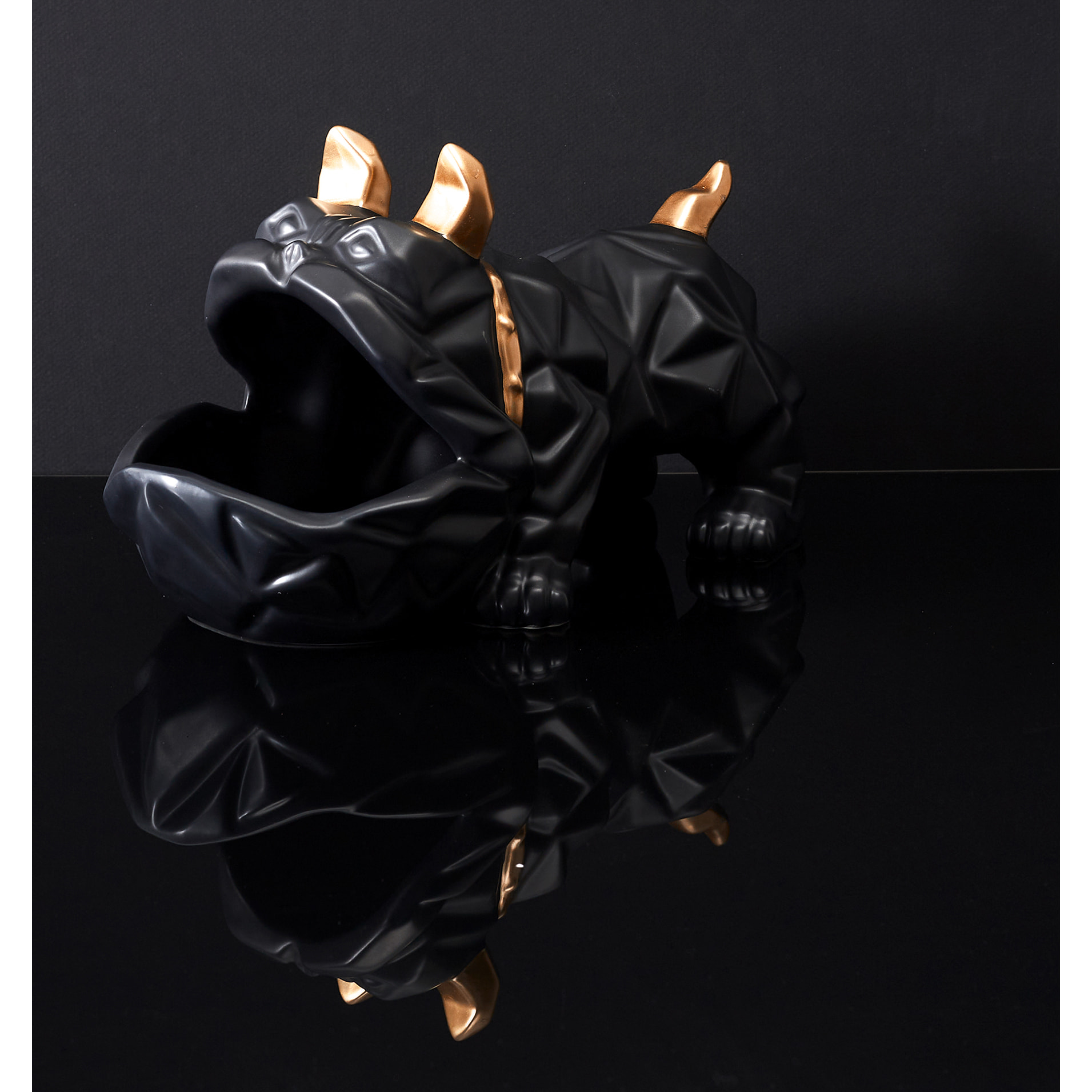 Sculpture Ceramique Bulldog Noir Vide Poche