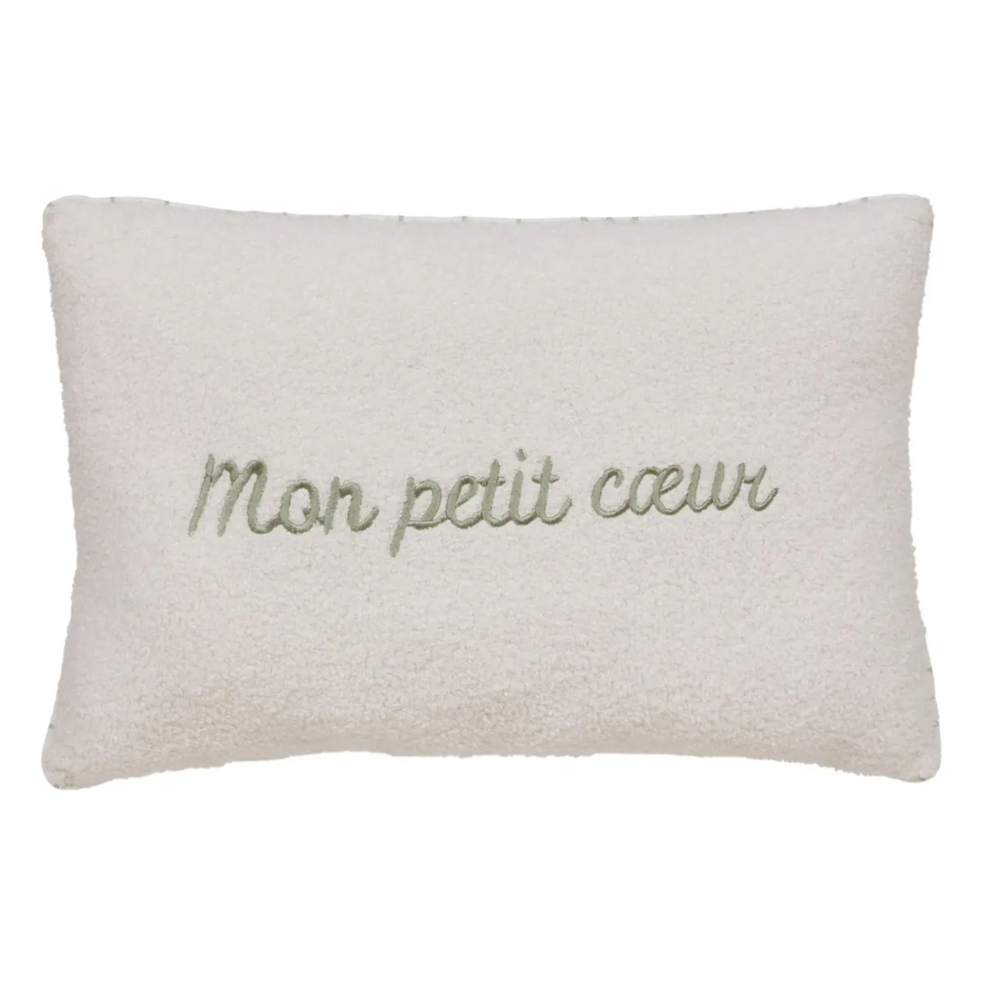 Coussin reversible bouclette/motif coeurs Jaiko 38x58cm blanc et vert