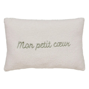 Coussin reversible bouclette/motif coeurs Jaiko 38x58cm blanc et vert